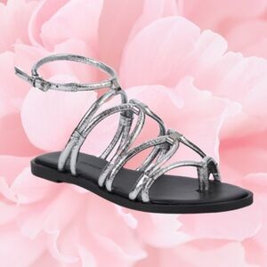 Rebecca Minkoff Silver Black-Sarle Strap Gladiator Flat Sandals-Size 7M